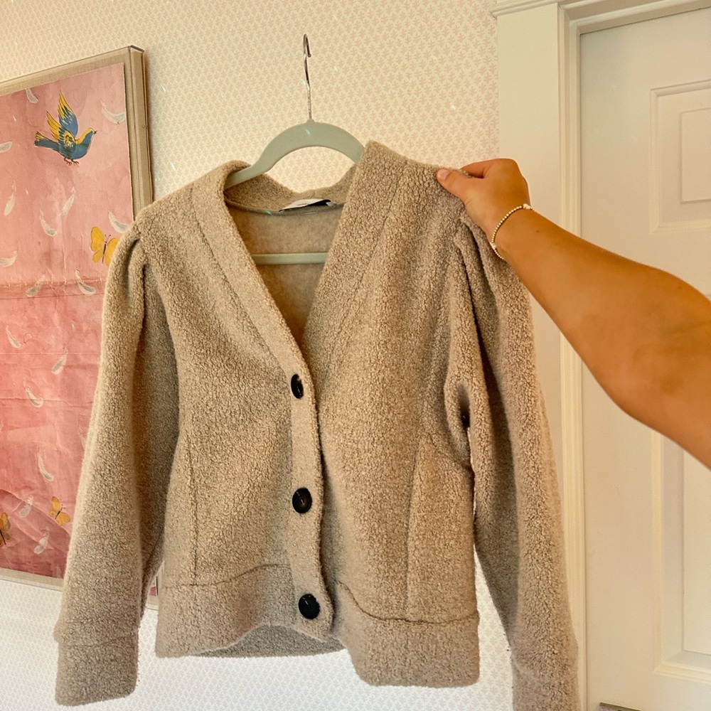 Teddy Fleece Button-Front Jacket in Light Beige